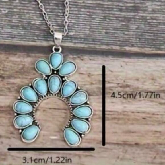 Fake Turquoise Decor Necklace western style - Picture 3 of 11